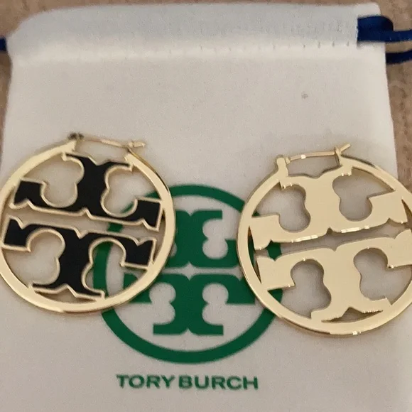 Tory Burch Gold-Tone Miller Logo Hoop Earrings - Picture 3 of 5